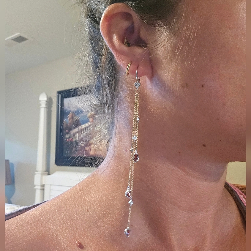 14k Gold Diamond and Garnet Earrings - Picture 14 of 14